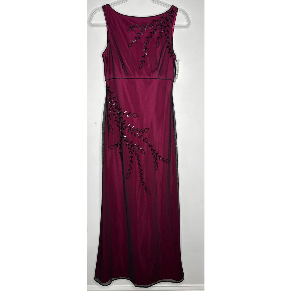 2010s Adrianna Papell Evening Burgundy Ombre Beaded Formal Gown & Shawl NWT 6 - Picture 6 of 12